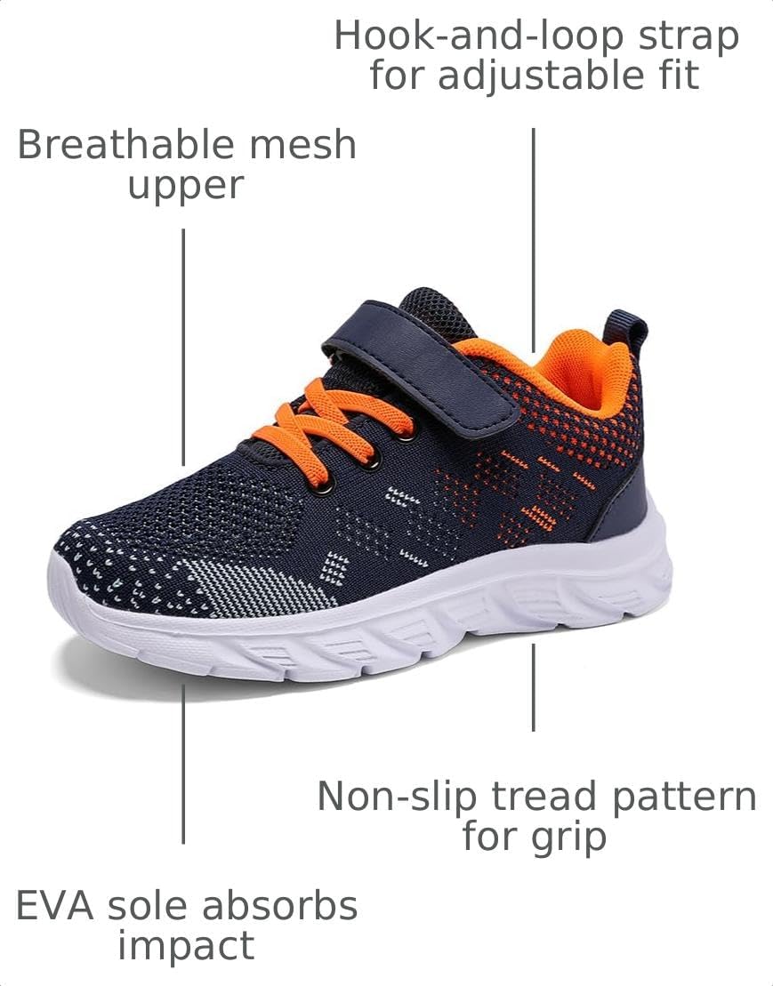 EGMPDA Boys & Girls Kids Shoes Walking Sneakers Slip On Tennis Athletic Running Non Slip Cushioned Spiral Sole Fashions Lightweight Breathable Casual for Little Kid