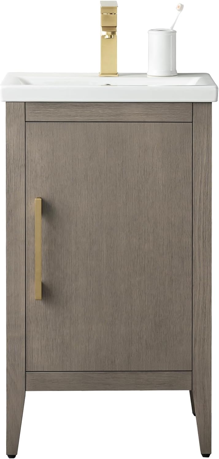 Vanity Art 20 inch Bathroom Vanity with Single Sink & Ceramic Top, Vanity Cabinet with Soft-Closing Doors, Solid Wood Frame, Driftwood Gray, VA9020-DG-GB1