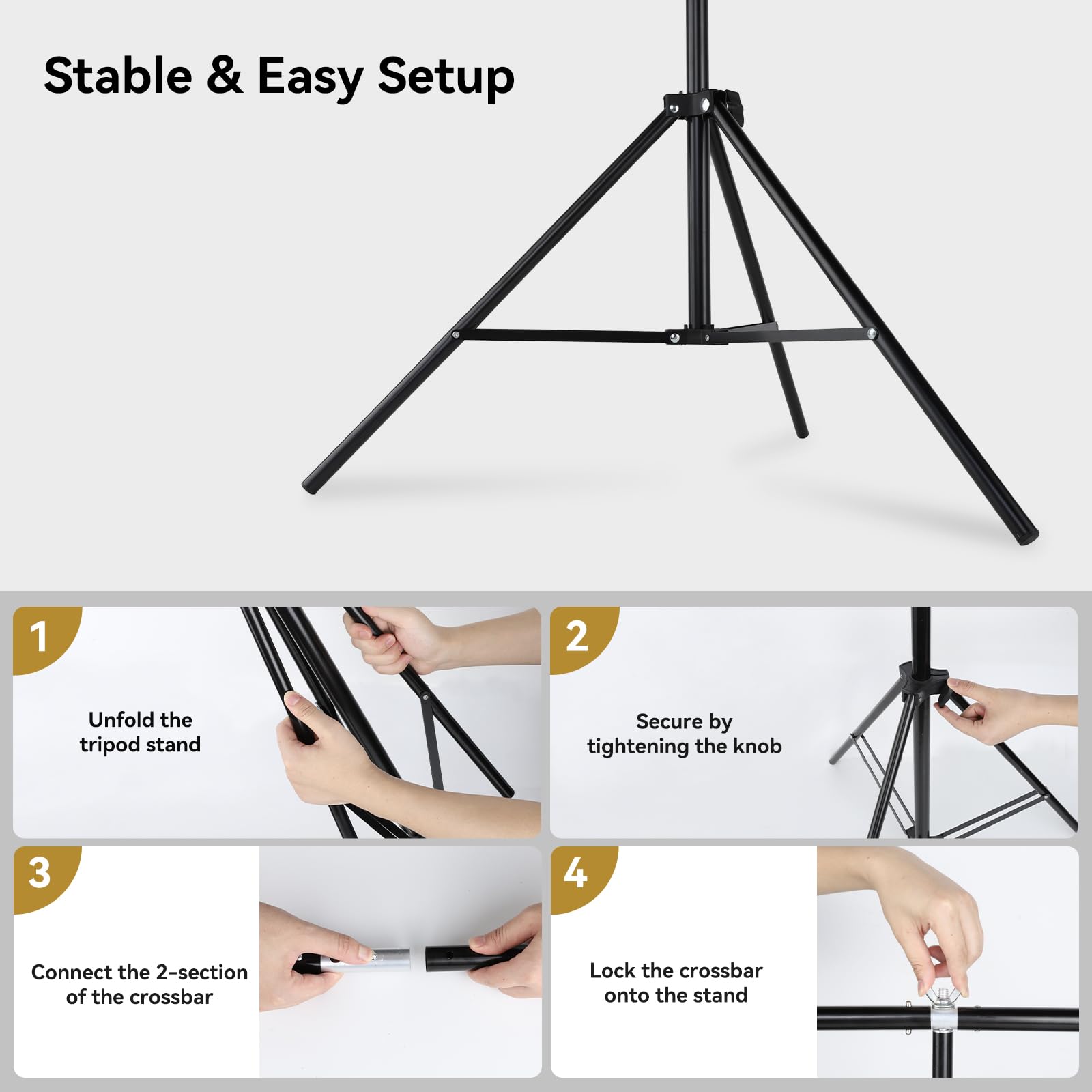 UTEBIT Supporto per Sfondo per Fotografia 1,50 x 2 Metri, Supporto per Fondale con 3 Morsetti a Molla, Professional Sistema di Fondale per Studio Fotografico, Live Streaming, Video, Ritratti