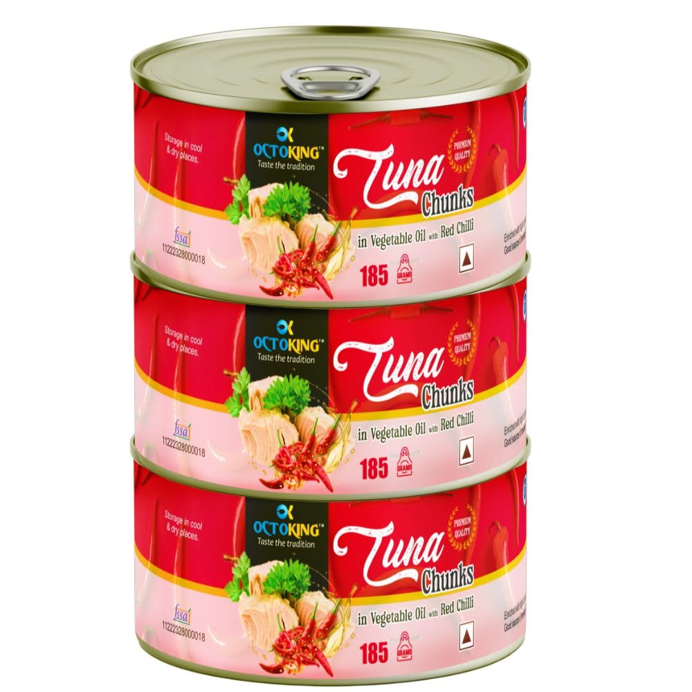 Octoking Canned Tuna Chunks in Oil with Red Chilli, 185g, Pack of 3 (B0DBVWZCMD) Amazon Price History, Amazon Price Tracker