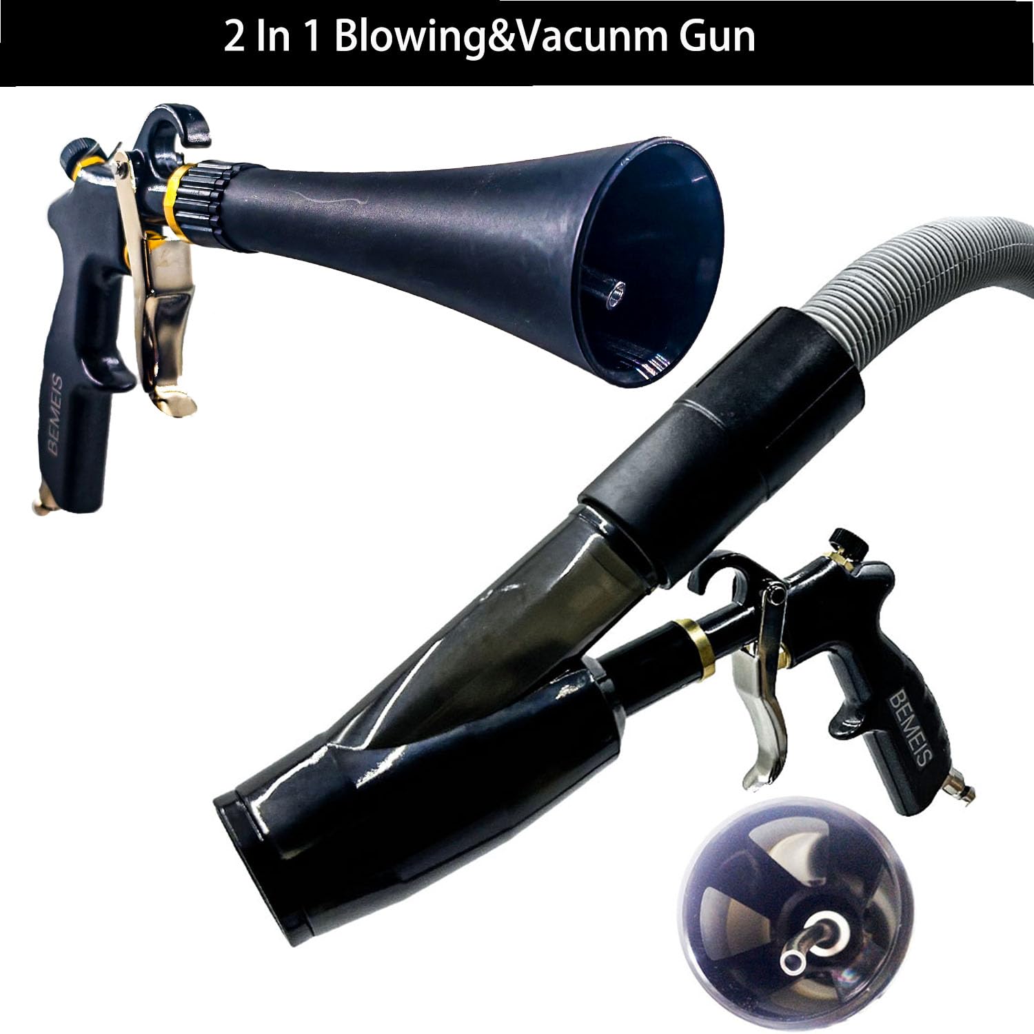 Pistola de soplado de aire y pistola de vacío con boquilla de flujo de aire ajustable de latón, pistola de limpieza que elimina rápidamente la suciedad y el polvo de la superficie, funciona con