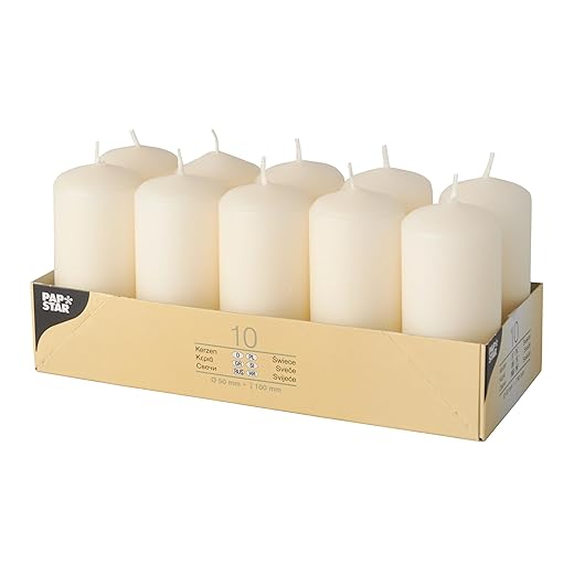 PAPSTAR 10 pillar candles Ø 40 mm 90 mm cream block – ivory