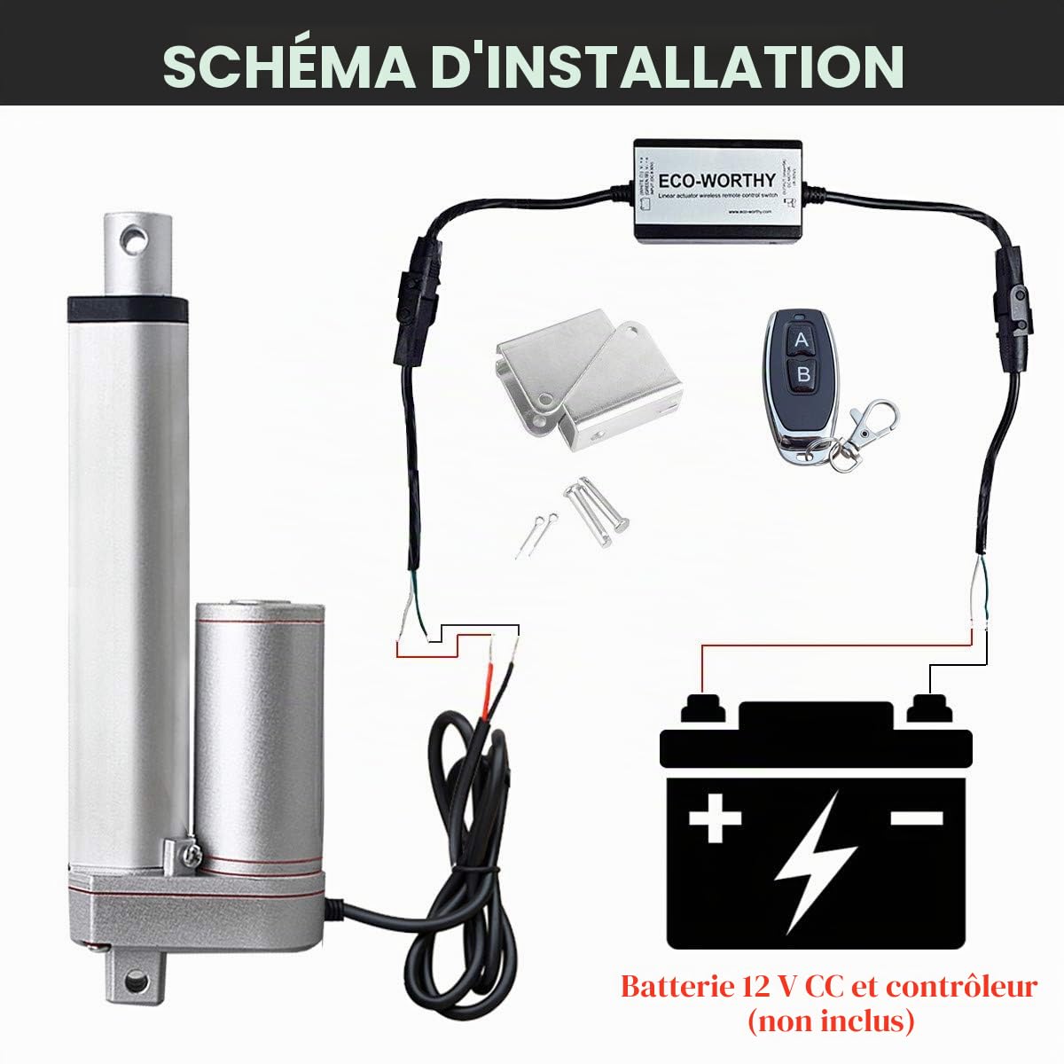 DCHOUSE Actionneurs à mouvement linéaire, 1000N jusqu’à 350mm de trajet maximale, Tension nominale 12V DC, Convient à usage électronique, médicale ou d'automatisation.