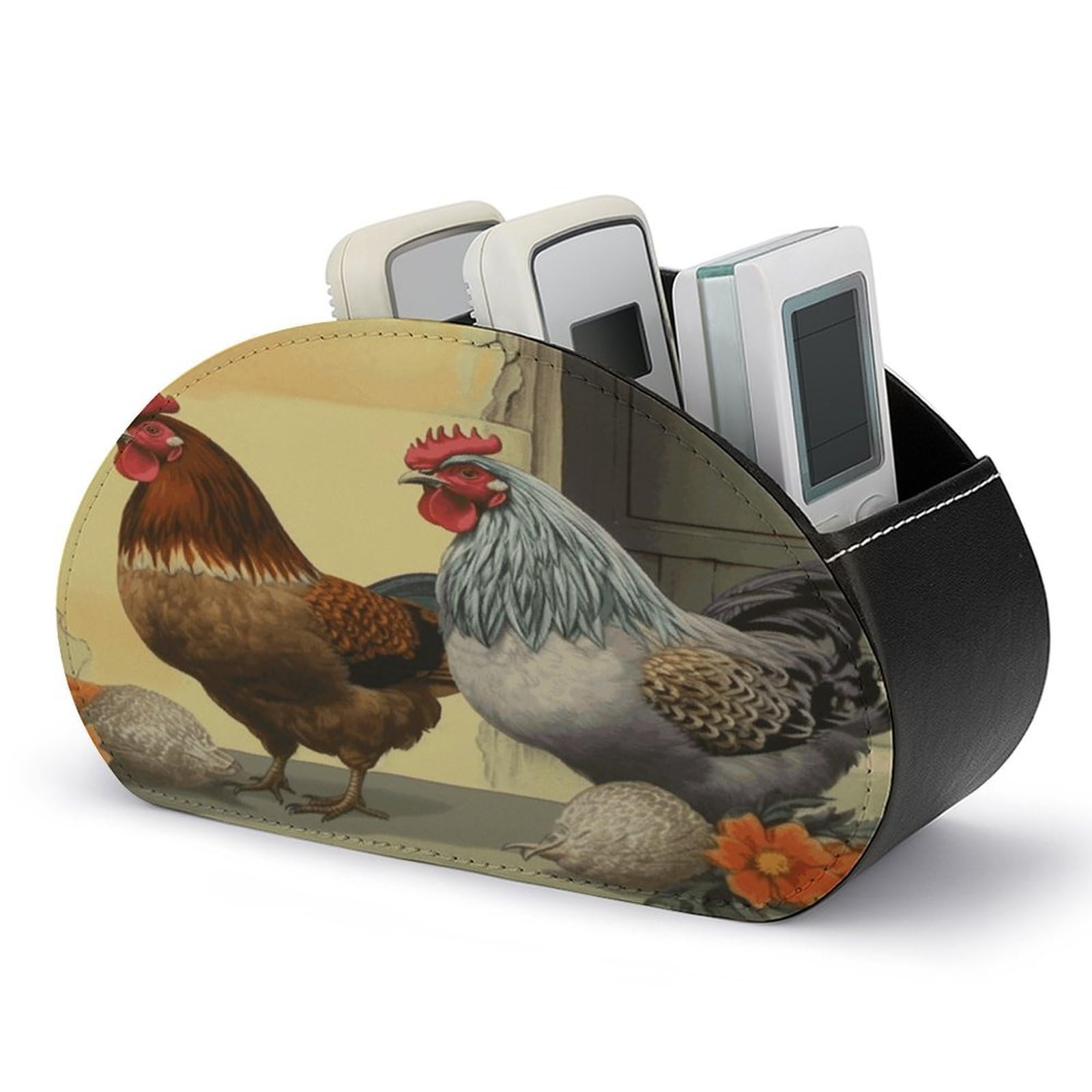 LZQPOEAS Italian Chickens Remote Control Holder with 5 Compartments PU Leather Remote Organizer Box Caddy for Table Nightstand Remote Caddy Desktop Organizer Fits Media Controllers