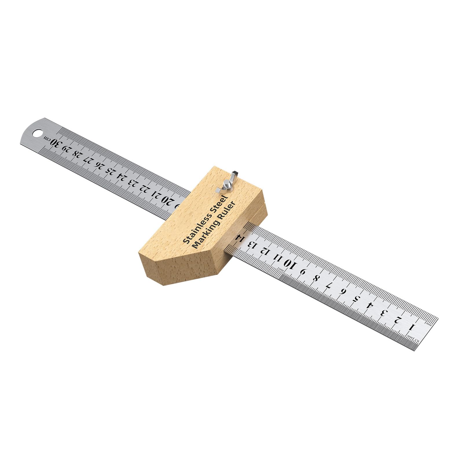 Multiunctional Double Side Carpentry Ruler with Metric Measurements and Detachable Stop Block for Woodworking Measurement Ruler