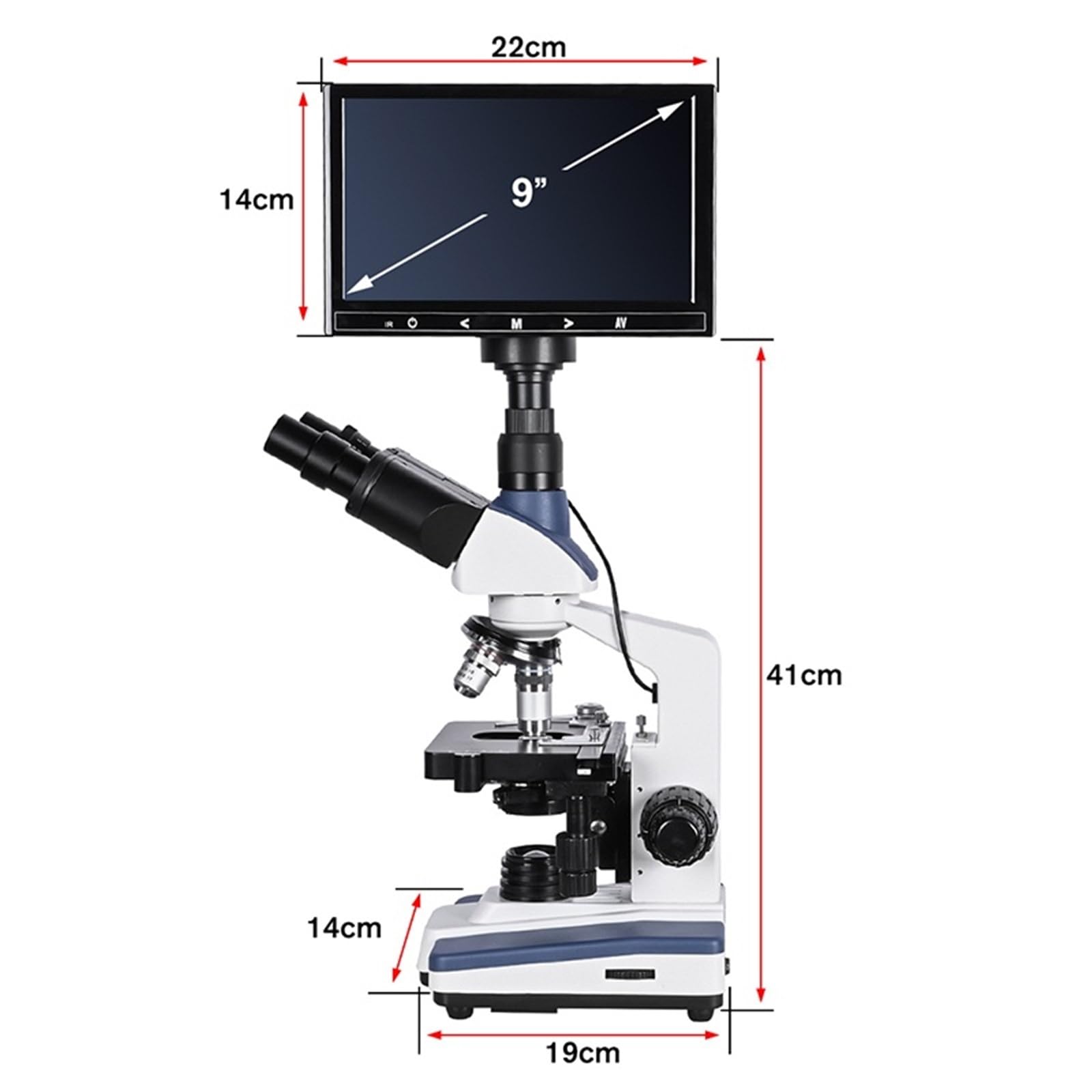 Microscopio, Microscopio da laboratorio biologico professionale trinoculare digitale HD da 5 MP con USB LED + oculare elettronico + LCD da 9 pollici,Prodotti scientifici e da laboratorio