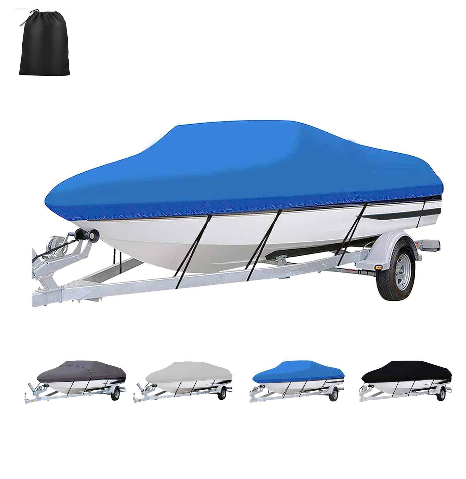 Pxkmouy Boat Cover, 420D Boat covers Waterproof Trailerable Boat Cover Fits Bass Boat, V-Hull, Runabout, Fish&Ski, Heavy Duty Marine Grade Boat Cover Length: 17’-19', Beam Width up to 96”