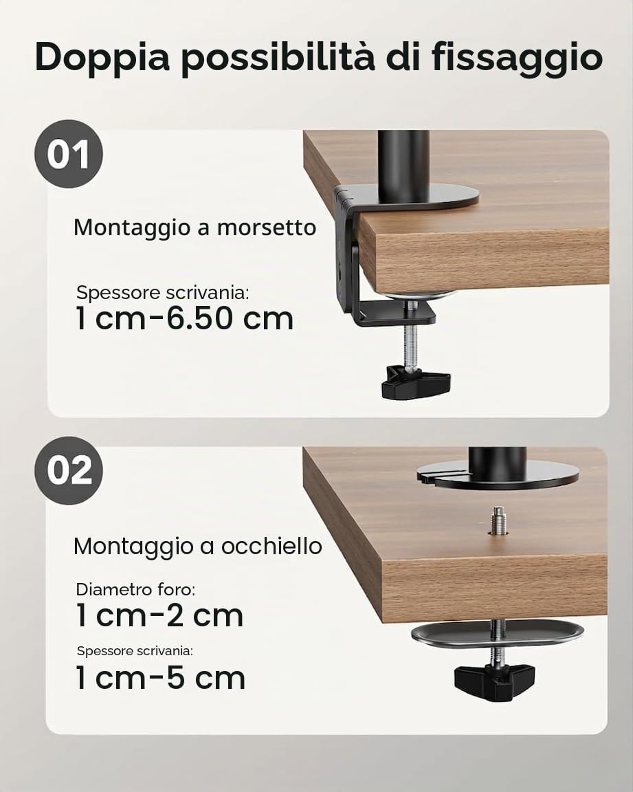 HUANUO Supporto verticale per doppio monitor, supporto per monitor impilato per 2 monitor con regolazione dell'altezza Braccio per monitor del computer supporta due da 17 a 32 pollici con morsetto a