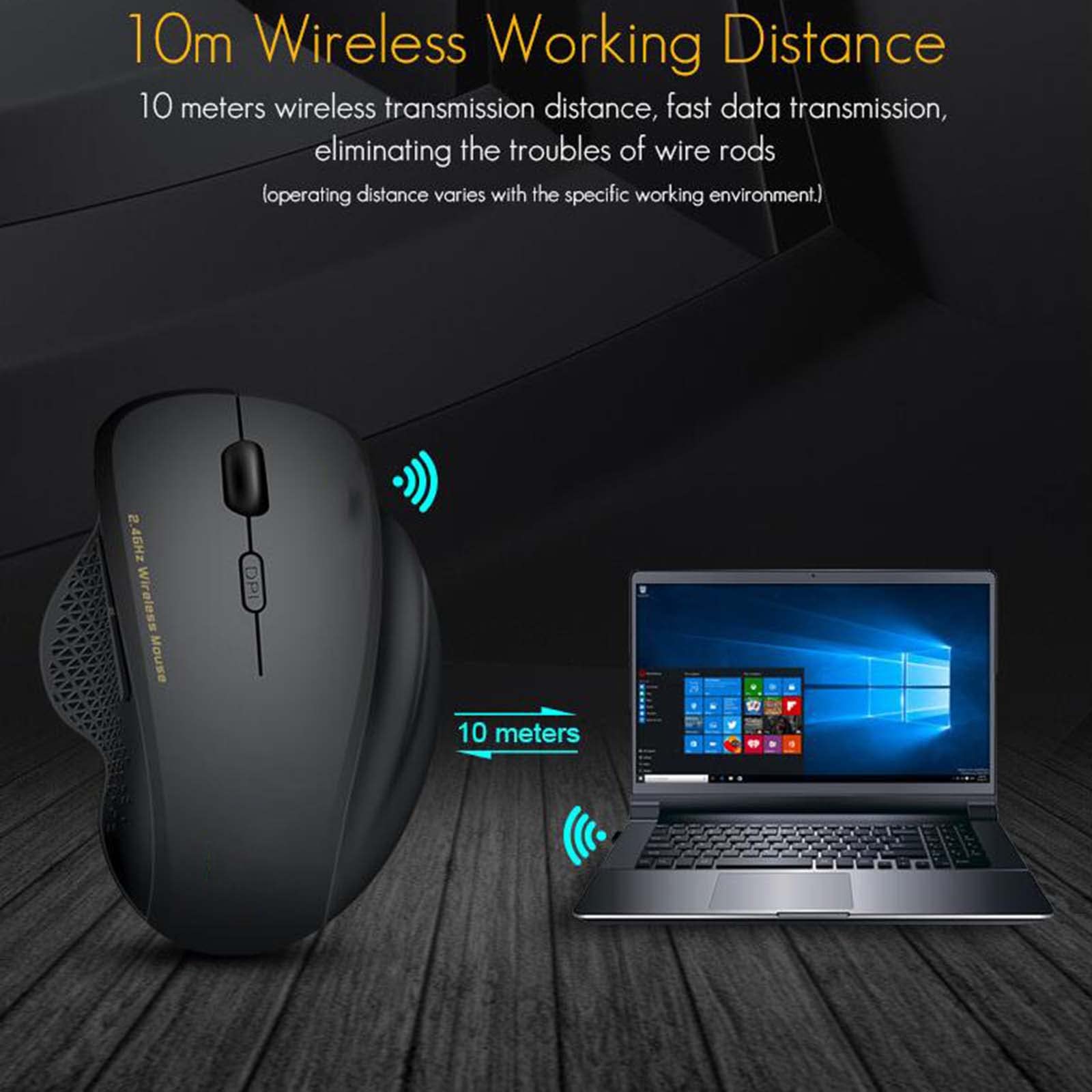 JUSHZ Souris sans Fil Ergonomique Gamer Gaming Photoélectrique USB 2.4G PPP Réglable Brancher Et Utiliser Cadeau (113X80X48mm,Black)
