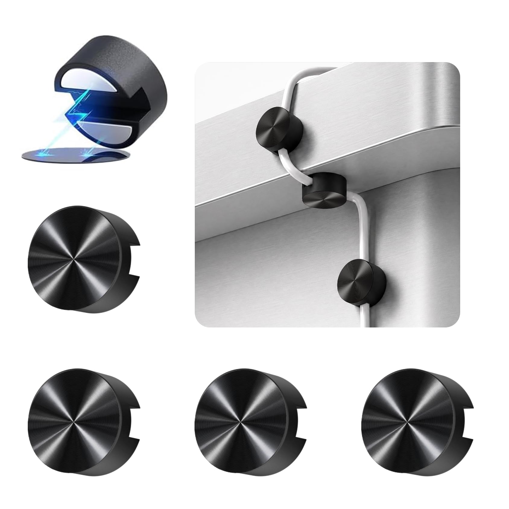 Maveek Magnetic Cable Holder, Metal Finish Cord Clips for Desk Setup, Black