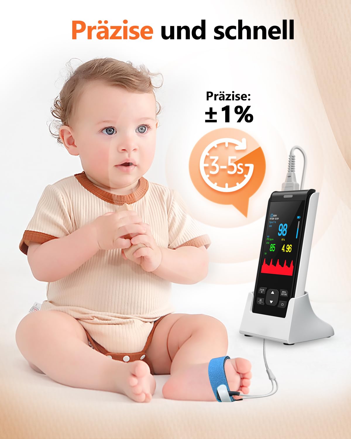 Portable HealthTree Pulsoximeter, wiederaufladbarer Sauerstoffmonitor, Sauerstoffsättigungsmonitor für Kinder, SpO2-Füllstandsüberwachung, Herzfrequenz und Infusionsindex
