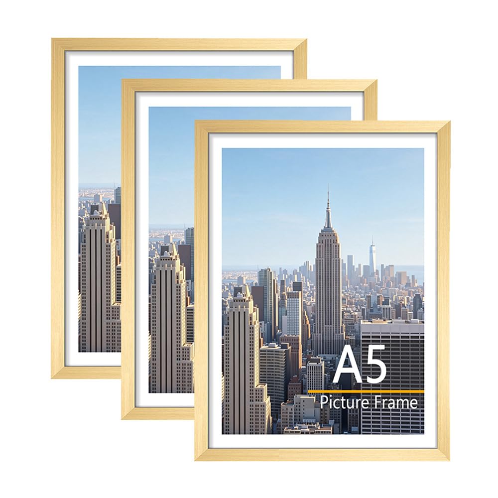 Scholar Tree A5 Picture Frame, 3 Pack A5 Gold Photo Frame, Wall Hanging Picture 14.8 x 21cm,Made from sturdy, Durable materials