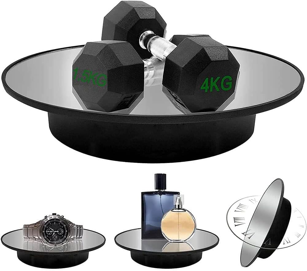 GT Motorized Rotating Display Stand, 7.87inch /17.6LB Load,Mirror Covered 360 Degree Turntable Display Stand for Photography Products and Shows, Max Load 5.5KG/ 20CM Video Show (White)