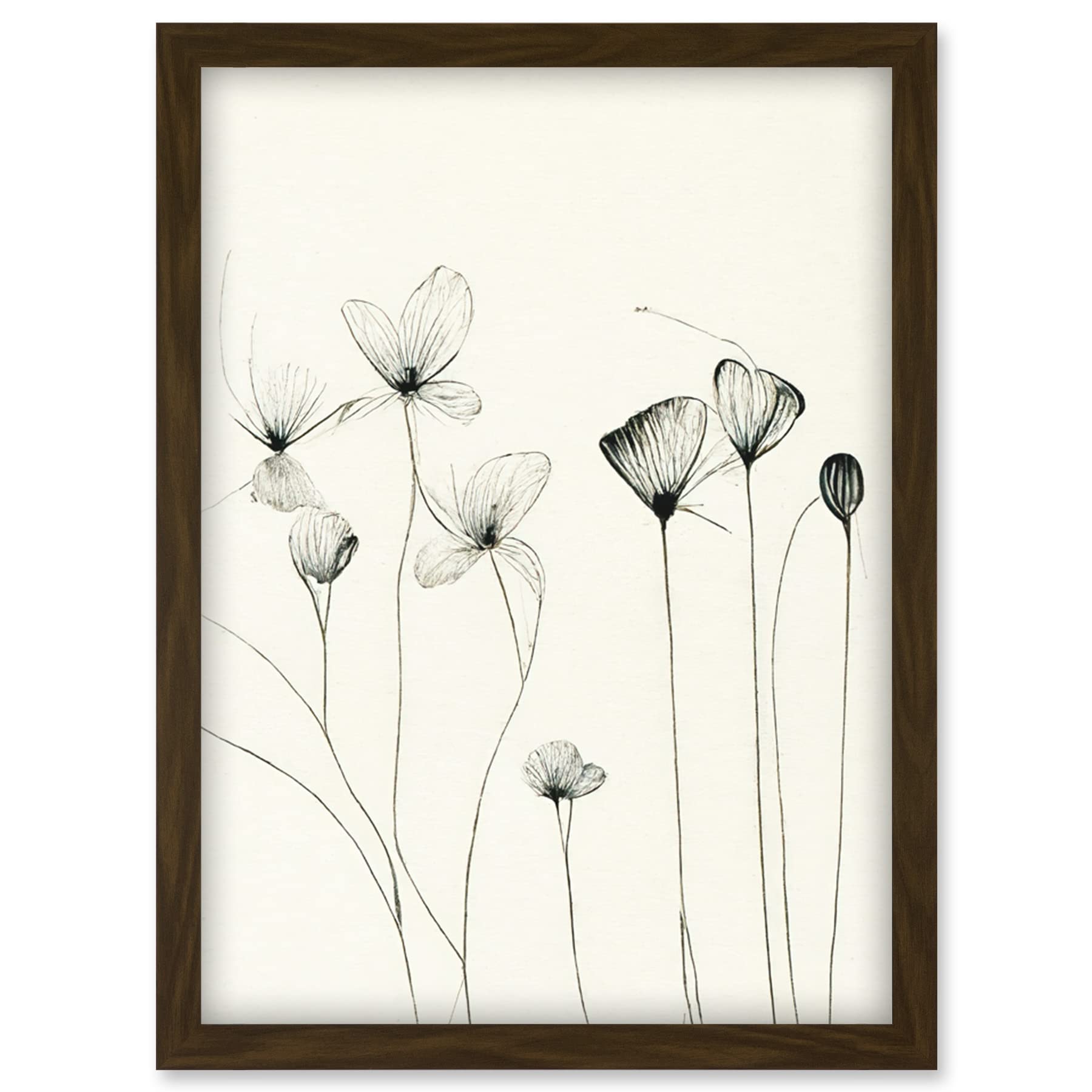 Doppelganger33 LTD Stylish Flower Illustration Line Drawing With Black Ink Artwork Framed Wall Art Print A4