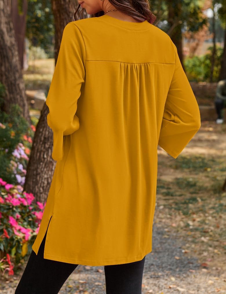 Size M...Poetsky Womens Tunic Tops 3/4 Bell Sleeve Loose Fit Tunics Dressy Casual Side Split Flare Top for Leggings