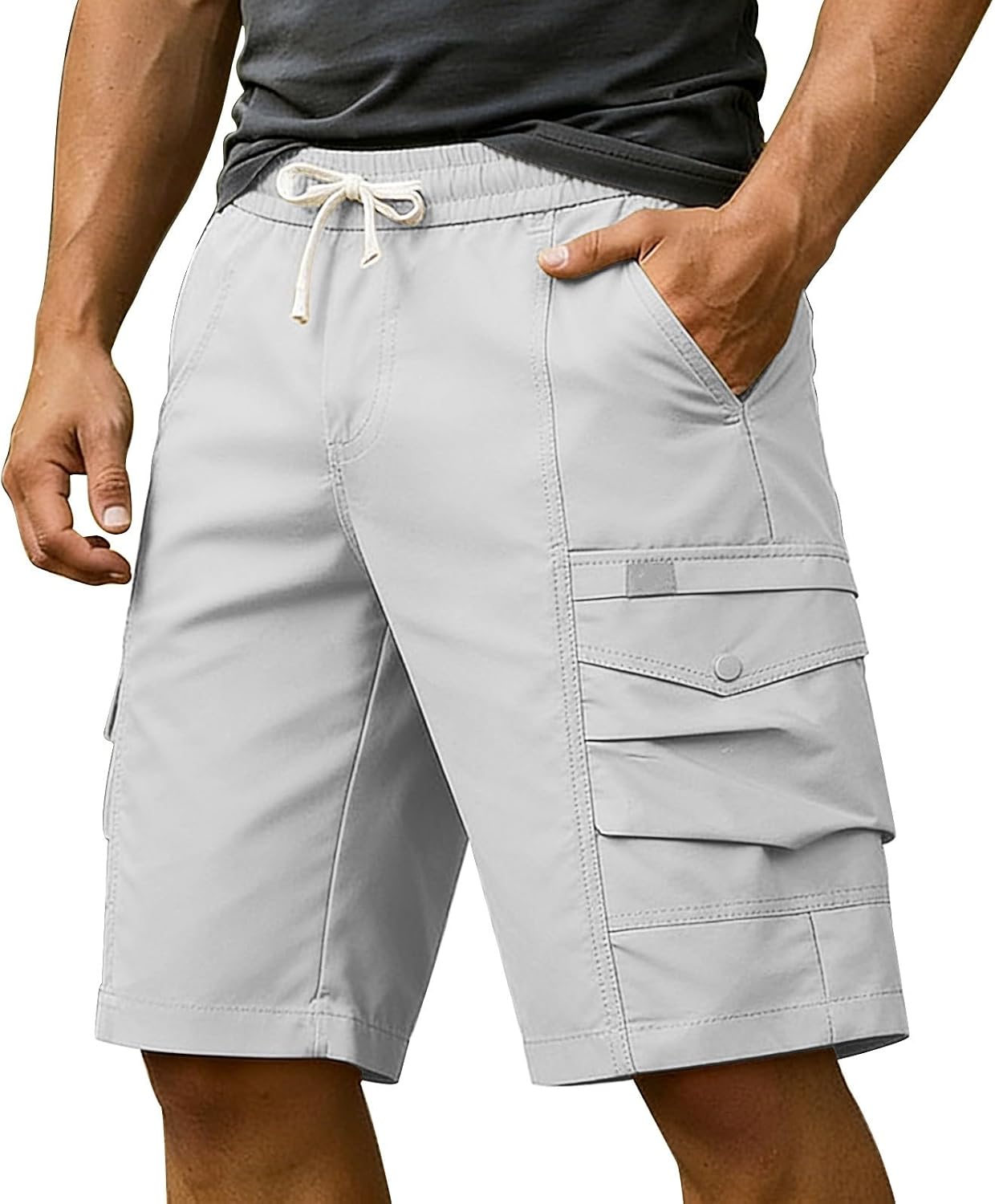 Mens Summer Cargo Shorts with Drawstring Elastic Waist Casual Hiking Work Shorts for Men Outdoor Activewear