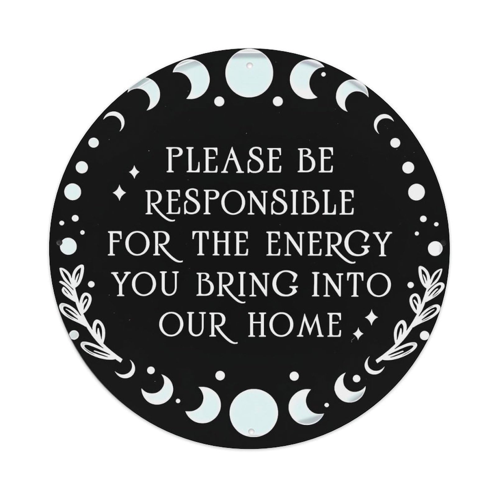Moon Phases And Leaves Pattern Retro Metal Sign Round Tin Sign, Vintage Decor Art Poster for Bar, Home, Man Cave, Kitchen, Laundry Room Gift 8x8Inch