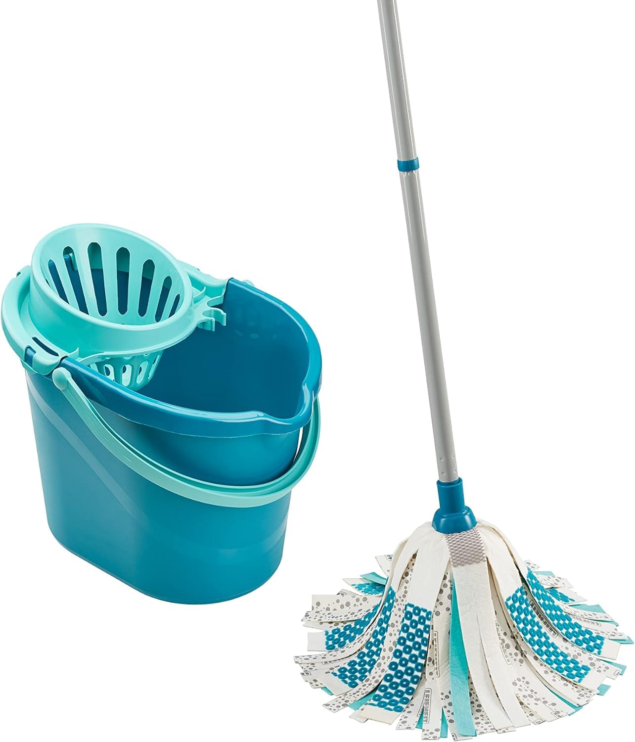 Leifheit Power Mop and Bucket Set, Mop and Wringer, Multi fibre Power scrub, Power pick up, Ultra absorbent micro fibre; Washable at 60° C; 12L Bucket, 120 cm Handle