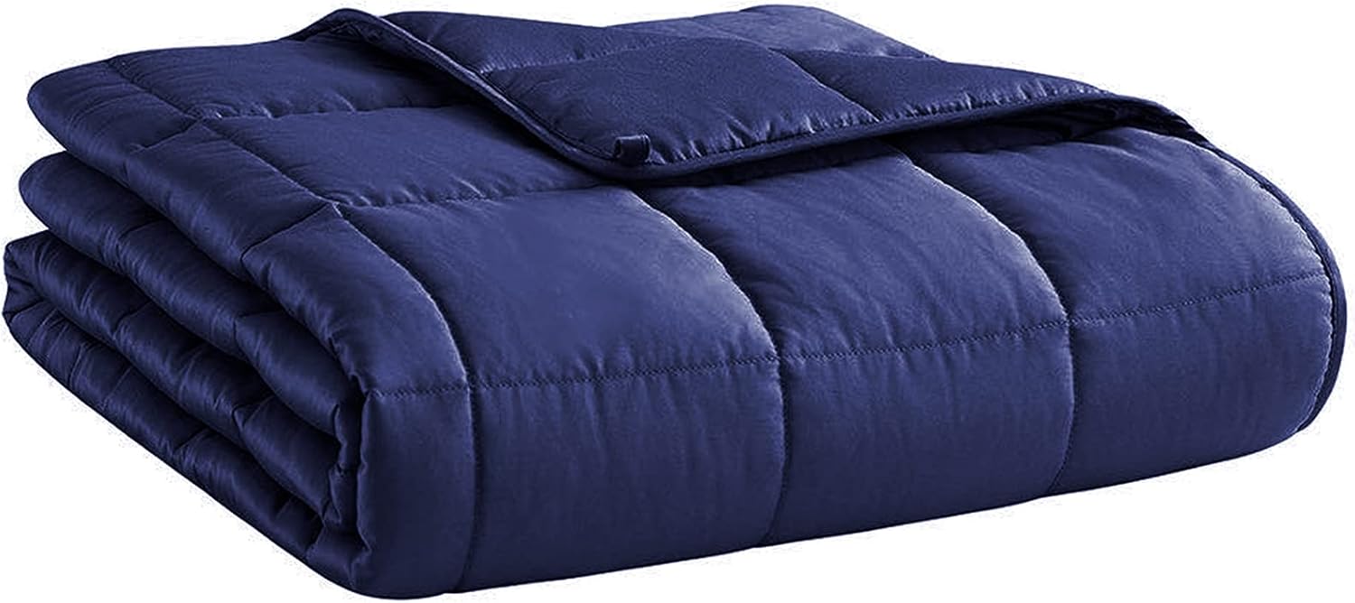 L'AGRATY Weighted Blanket - 48"x72" 15lbs Cooling Breathable Heavy Blanket Microfiber Material with Glass Beads Big Blanket for Adult All-season Summer Fall Winter Soft Thick Comfort Blanket Navy Blue 48" x 72" | 15lbs