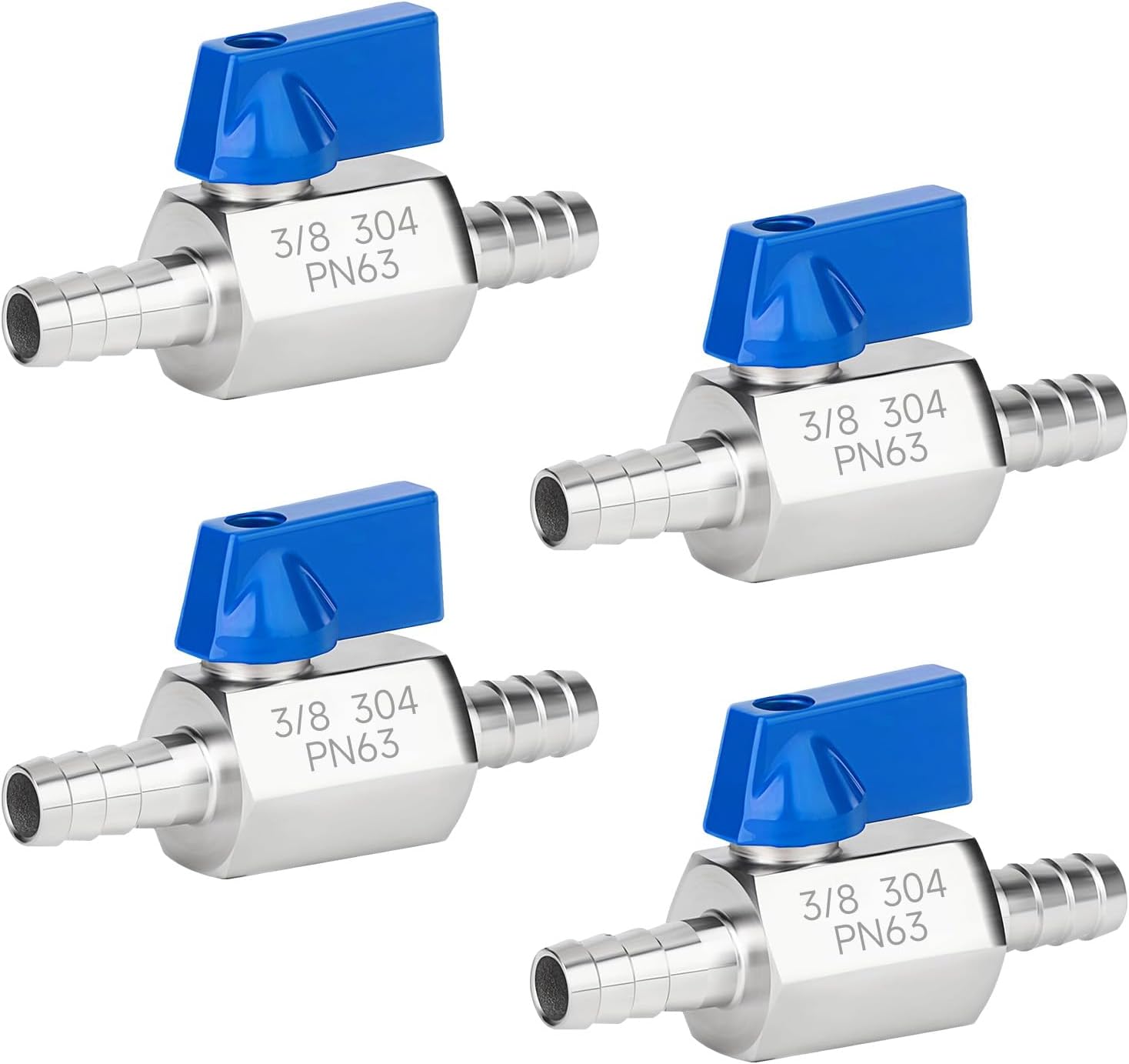 3/8" Hose Barb Ball Valve, 304 Stainless Steel Mini Fuel Shut Off Valve,Heater Hose Shut Off Valve for Water, Gas, Fuel & Irrigation(4 PCS)