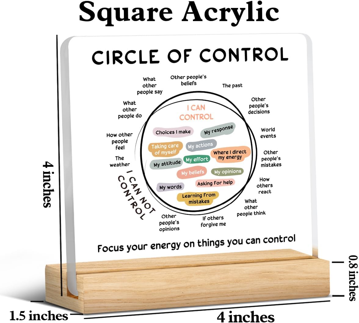 Mental Health Decor, Therapy Office Gifts, Therapy Office Decorations, Therapist Gifts for Women Men, Things I Can Control Acrylic Desk Sign Classroom Decor (4 x 4 Inches) - Image 2