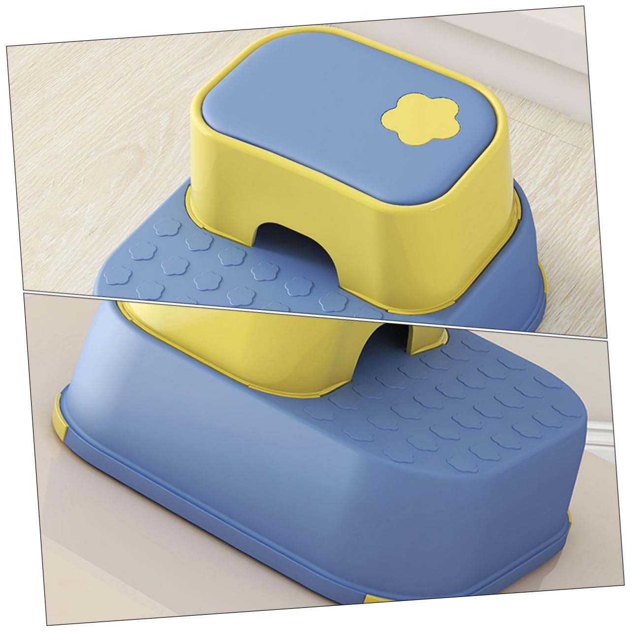 Taburete Infantil Doble Escalón Antideslizante de PP para Baño Cocina y Dormitorio Banco Seguro y Ligero para Bebés y Apoyo Multifuncional para Entrenamiento y Aseo Diario