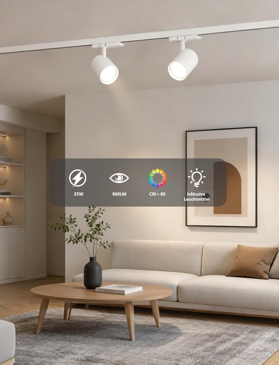3 phasen schienensystem led strahler 35W 3000K Warmweiß Deckenstrahler, spot sur rails, Aluminium, Energiesparend, für Küche Wohnzimmer [Energieklasse F]