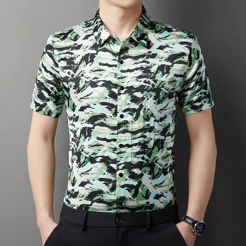 Men's Casual Printed Short Sleeve Button Down Shirts Summer Vacation Beach Tropical Hawaiian Shirt