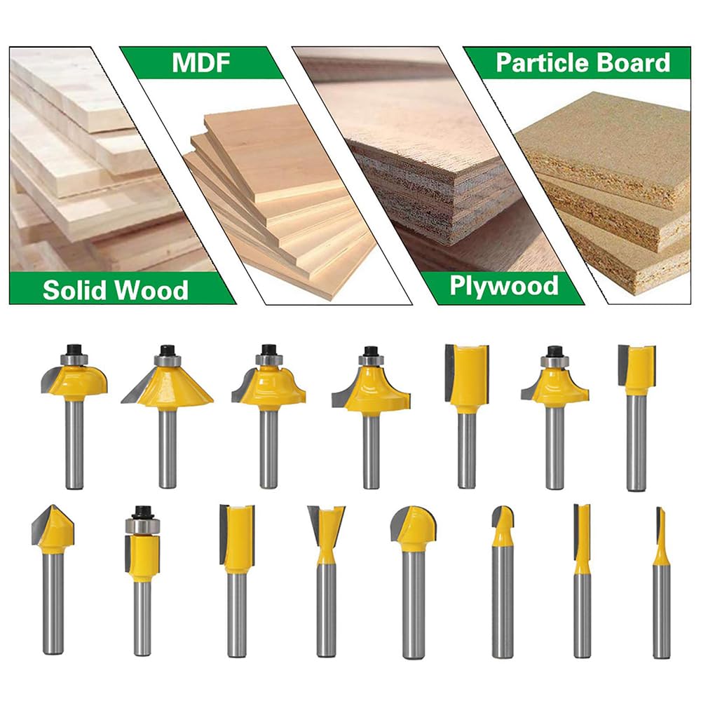 Snapklik.com : Router Bits Set 1/4 Shank, 15 Pieces Tungsten Carbide, 2 ...