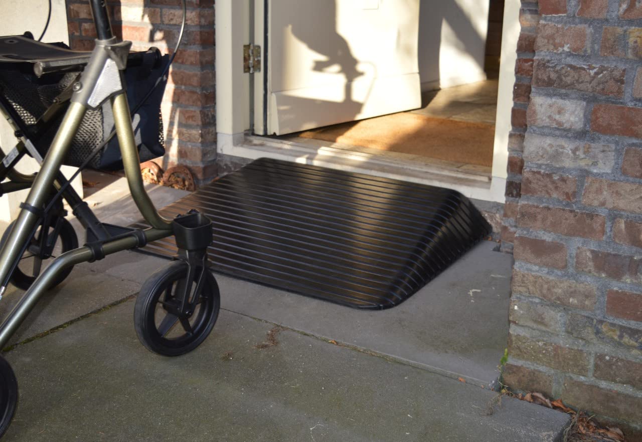 Rampe de seuil dacces en caoutchouc handicape de trottoir | Rampes de passe passage de seuil porte d acces pour fauteuil roulant - Noir (2,5 x 21 x 110 cm)