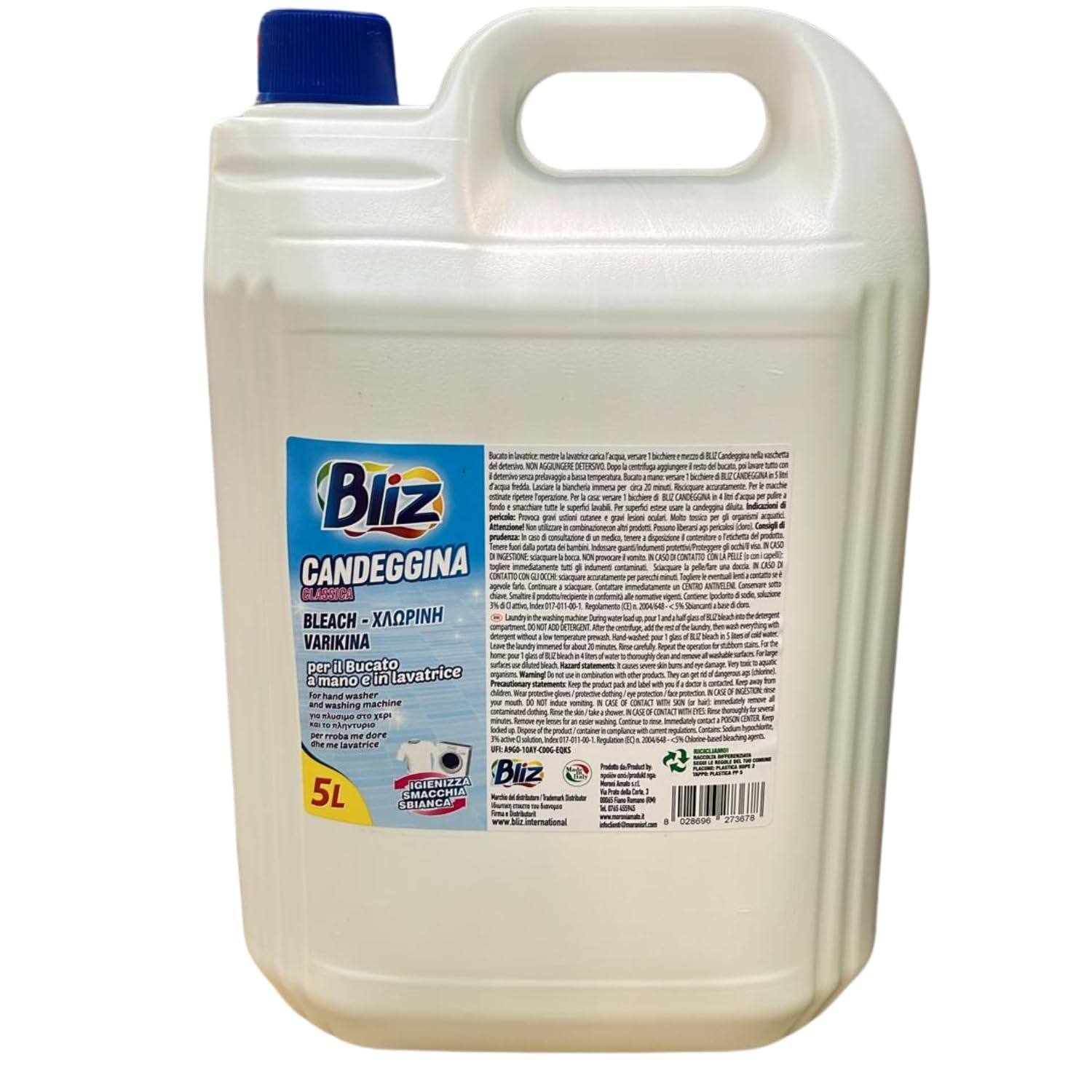 Candeggina Classica per Bucato a Mano e Lavatrice – Efficacia Garantita kit con Spugna Brandizzata SPESA & RISPARMIO Inclusa – Variazioni 4/8 Pezzi – 5L (8)