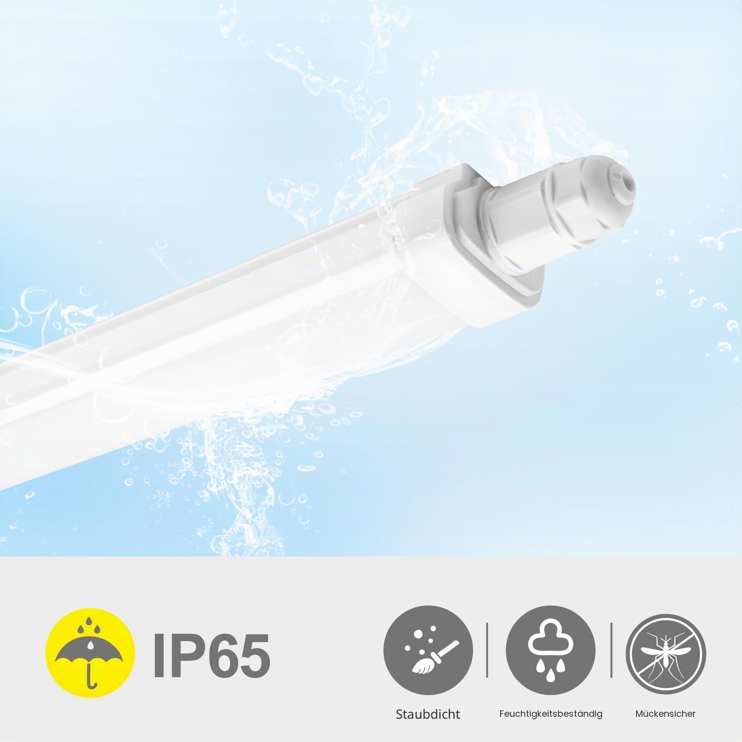 BrightFly 2 Stück LED Feuchtraumleuchte, LED Röhre 120CM 30W 3420LM, IP65 Wasserdicht, 6500K Kaltweiß, Deckenleuchte für Feuchträume, Garage, Lagerhalle und Werkstatt