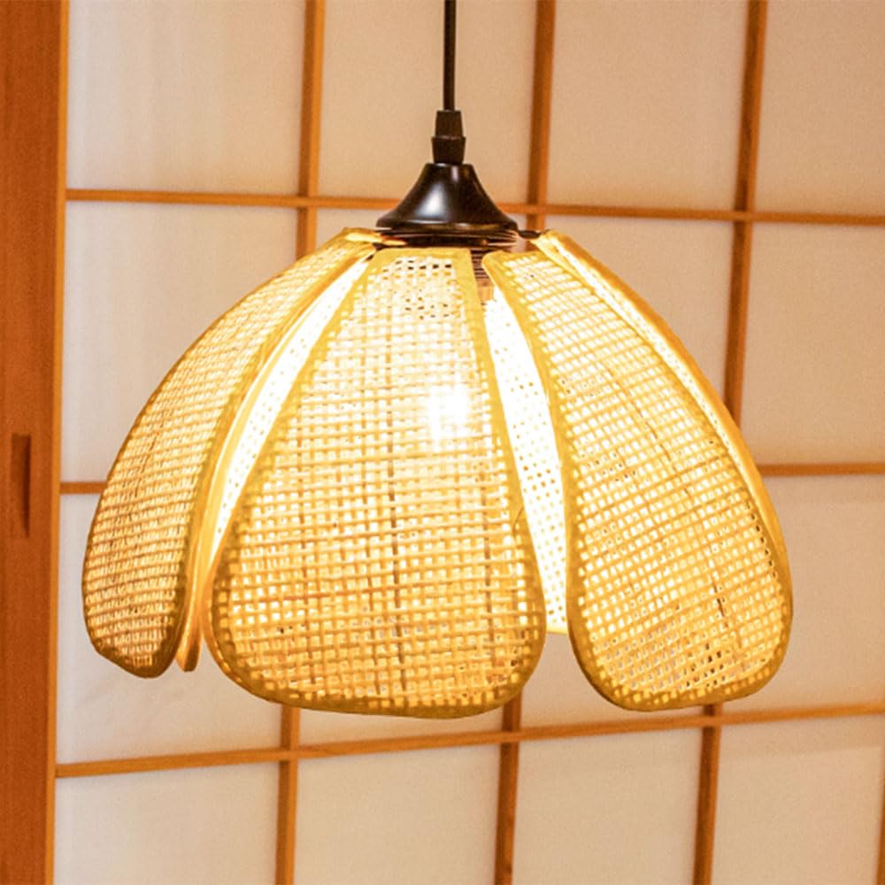 LYMSXAZOU Bamboo Small Pendant Light Fixture Handmade Woven Hanging Ceiling Lampshade Country Rustic Natural Fixture, Rattan Chandelier for Kitchen Bedroom (11.8")