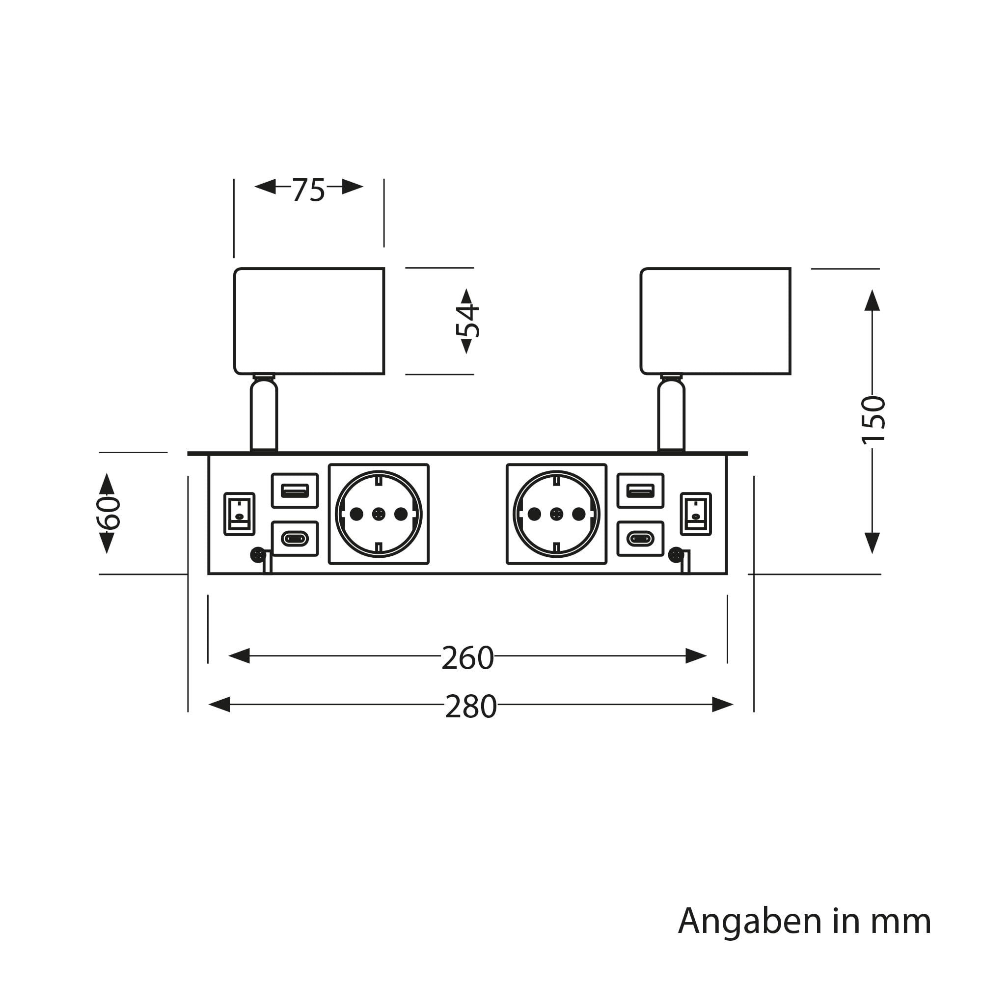 ledscom.de Lampa ścienna WAIKA, 2-płomienna, przełącznik, czarna, 2 gniazda, USB-C, USB-A, 2x GU10 maks. 15W