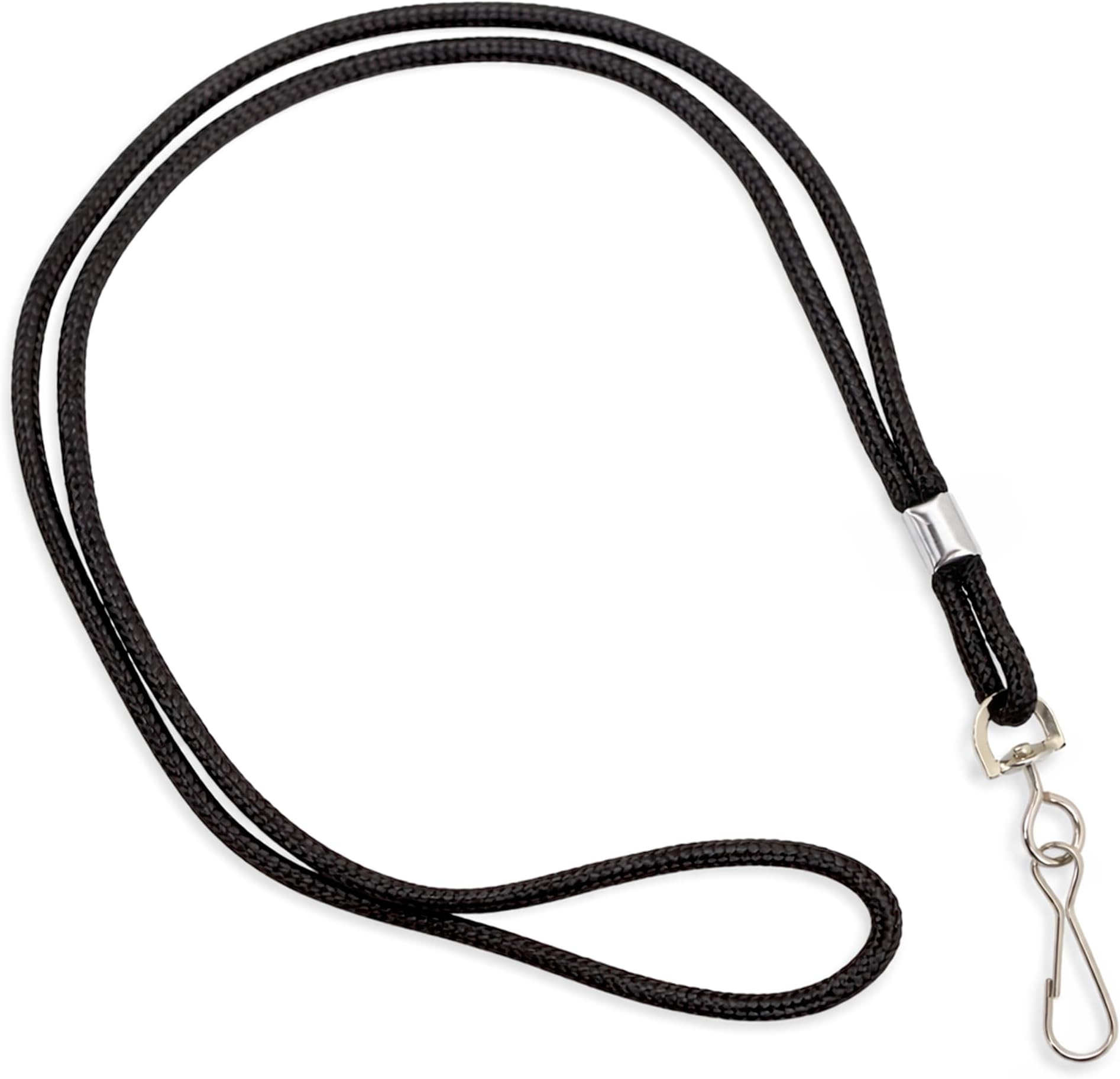Specialist ID Black Lanyard with Swivel Hook - Basic, Round, Thin Braided Non-Breakaway Neck Strap Cord for School Name Tag, Office I'D Card, Keychain, Referee Whistle and More