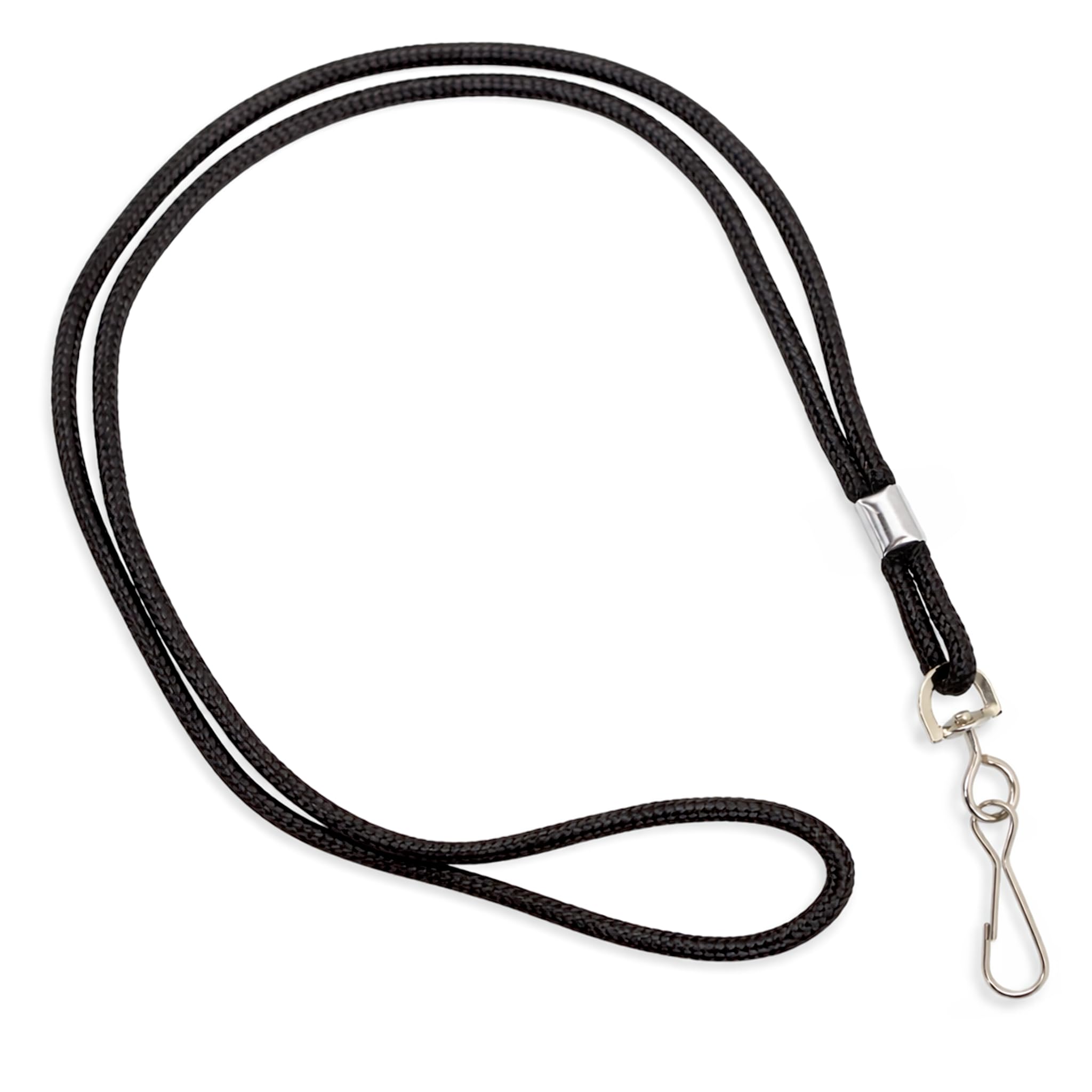 Specialist ID Black Lanyard with Swivel Hook - Basic, Round, Thin Braided Non-Breakaway Neck Strap Cord for School Name Tag, Office I'D Card, Keychain