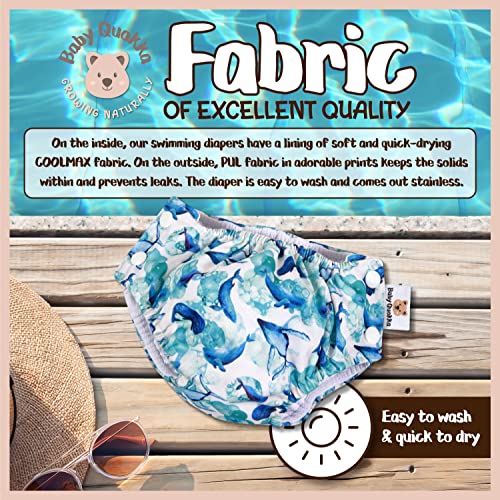 Whales Medium Baby’s Swim Diaper: Leakproof Reusable Birth To Potty Toddler Boy Or Girl Water Snap-On Panty For Water, Pool, Beach Use, 4 Sizes, 13 Designs #TOP4