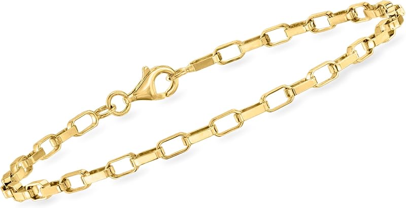 Ross-Simons Brazalete de eslabones en forma de caja de oro de 18 quilates sobre plata de ley de 3 mm