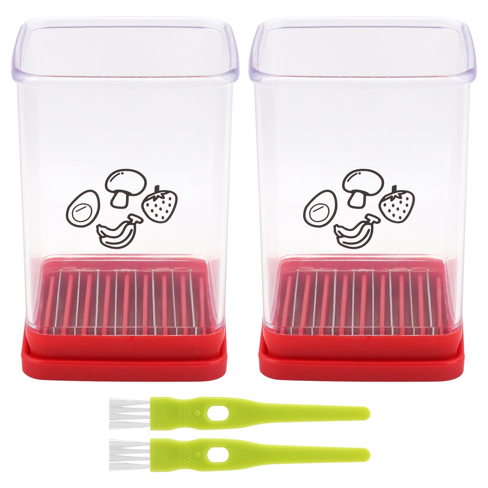 2Pcs Stainless Steel Cup Fruit Slicer – Egg, Strawberry & Banana Cutter with Detachable Push Plate Brushes | Vegetable Salad Prep Tool for Kitchen, Fast Effortless Slicing