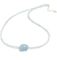Vista 1 de Gempires - Collar de cuentas de piedras preciosas con piedra cruda, hipoalergénico, chapado en plata, de 18 pulgadas, elegante, hecho a mano, regalo