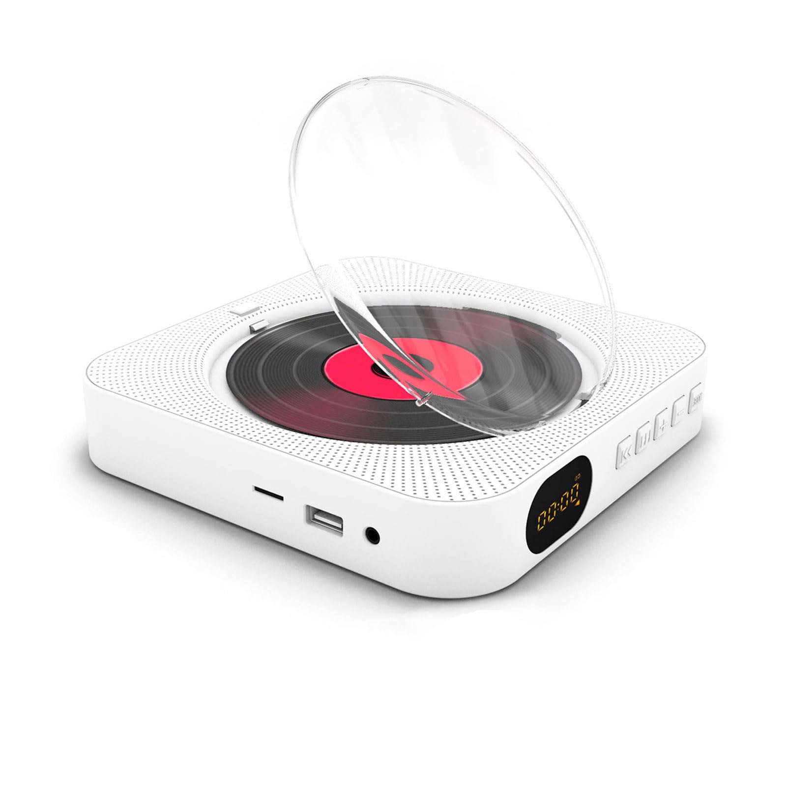 Walmeck Przenośny Odtwarzacz CD Głośnik Muzyka Stereo Ekran LED Odtwarzacz CD do Montażu na ścianie Pilot/BT/FM/TF Card/AUX Biały (Wtyczka UE)