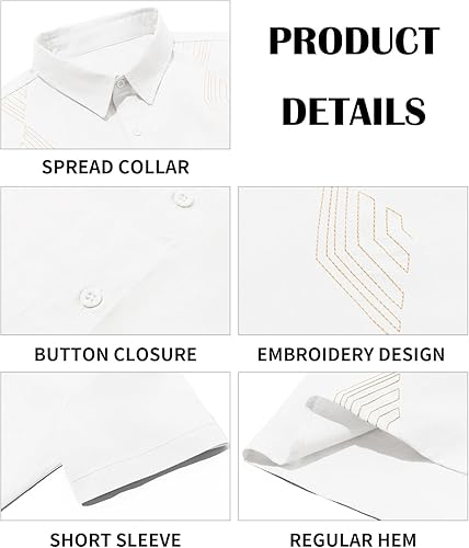 Miniatura 5 de Makkrom Camisas de guayabera cubana para hombre, camisa de lino de manga corta con botones de algodón mexicano para boda