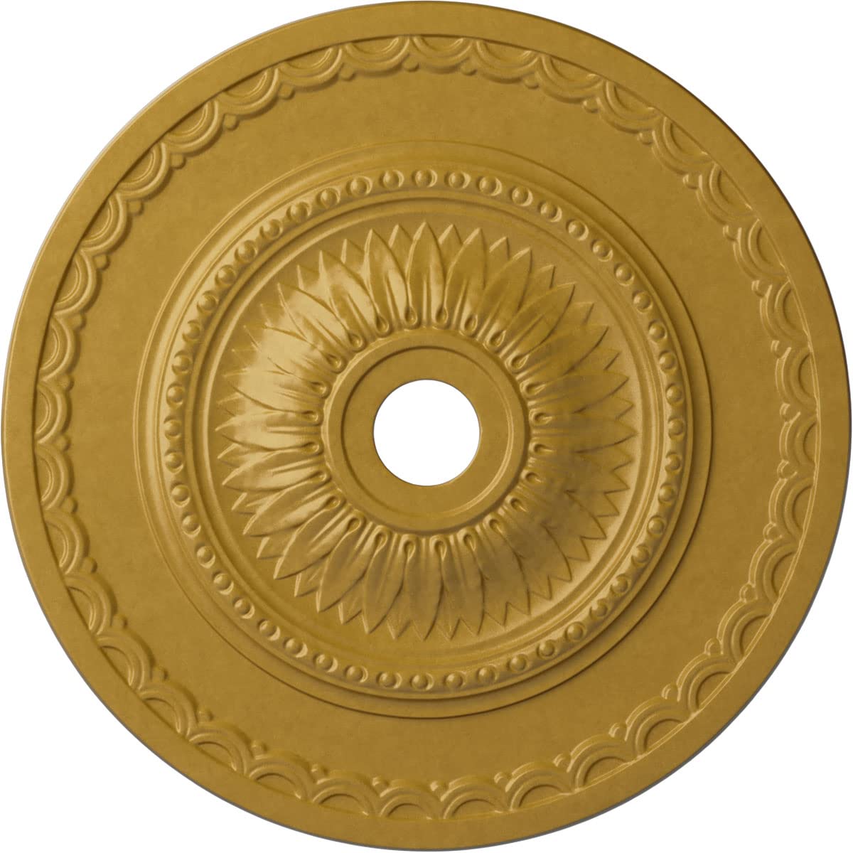 29 1/2"OD x 3 5/8"ID x 1 5/8"P Sunflower Ceiling Medallion (Fits Canopies up to 5 5/8"), Hand-Painted Iridescent Gold