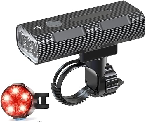 Luces brillantes para bicicleta, luz de bicicleta de 4000 lúmenes, luz de bicicleta recargable delantera y trasera con luz trasera, linterna