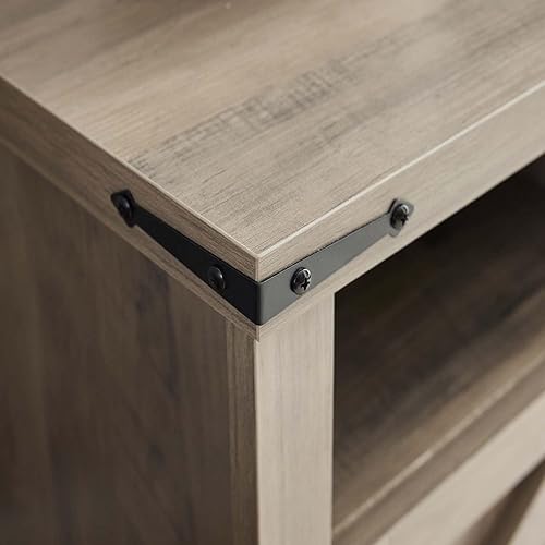 Miniatura 4 de Juego de 2 mesitas de noche de granja color gris, mesa auxiliar rústica con puerta de granero y estante, mesita de noche con estación de carga para