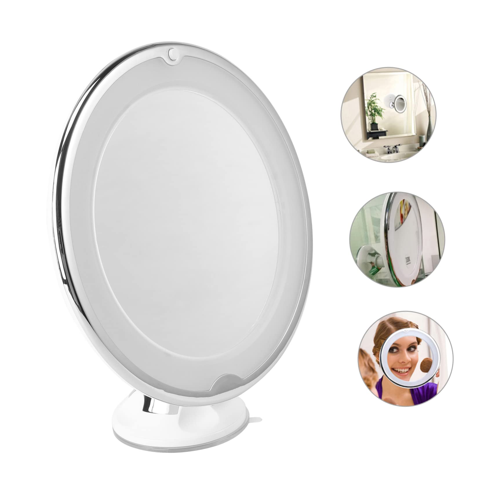 Cosmetico Rotondo con LED e Ventosa per Applicazioni Make Up e Ritocchi Bianco Batteria