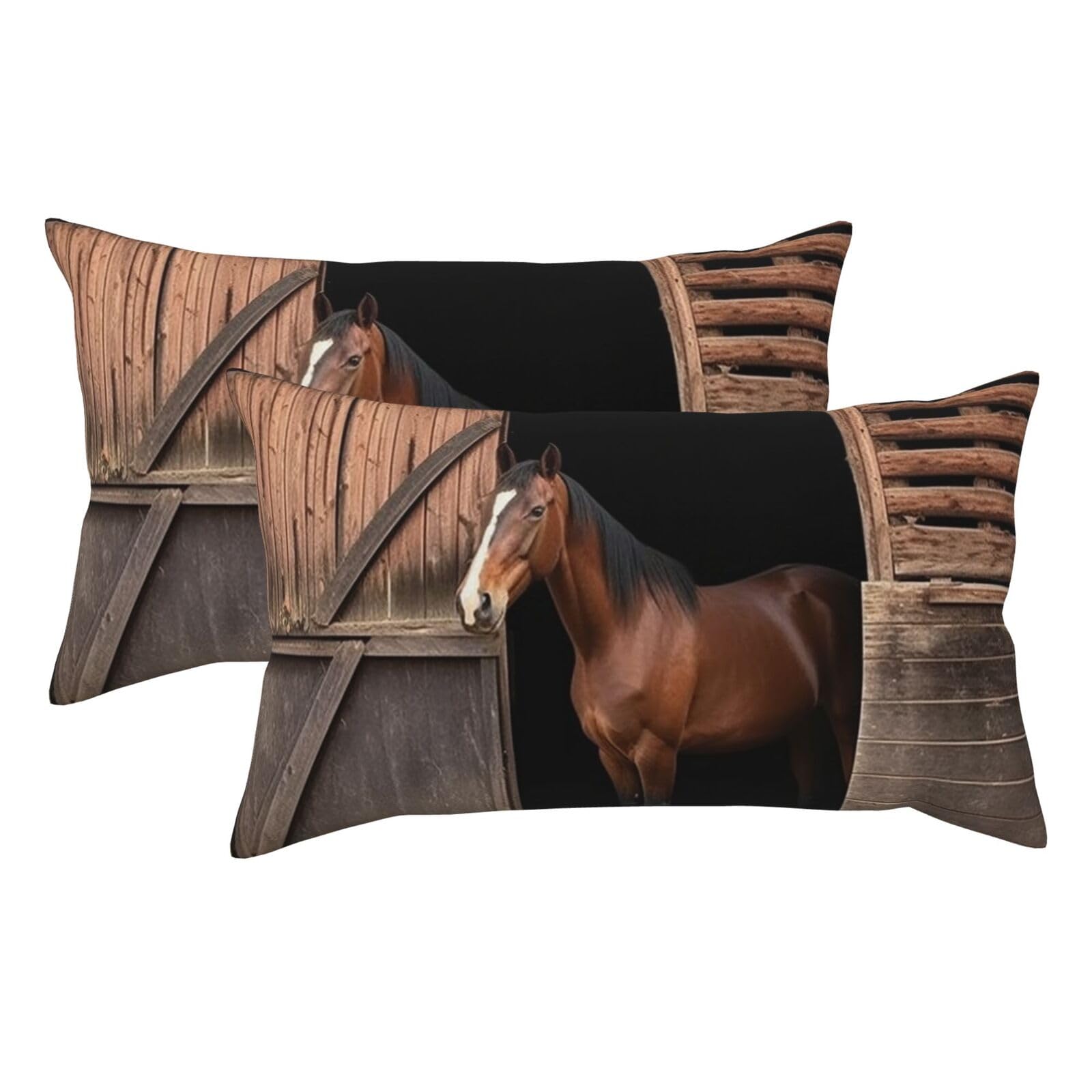 2 Pack King Pillow Cases with Hidden Zipper, Soft Breathable Pillow Covers for Hair and Skin, Barn Horse Pillowcases 20"x36" Bed Pillow Protectors Cover for Sleeping Gifts