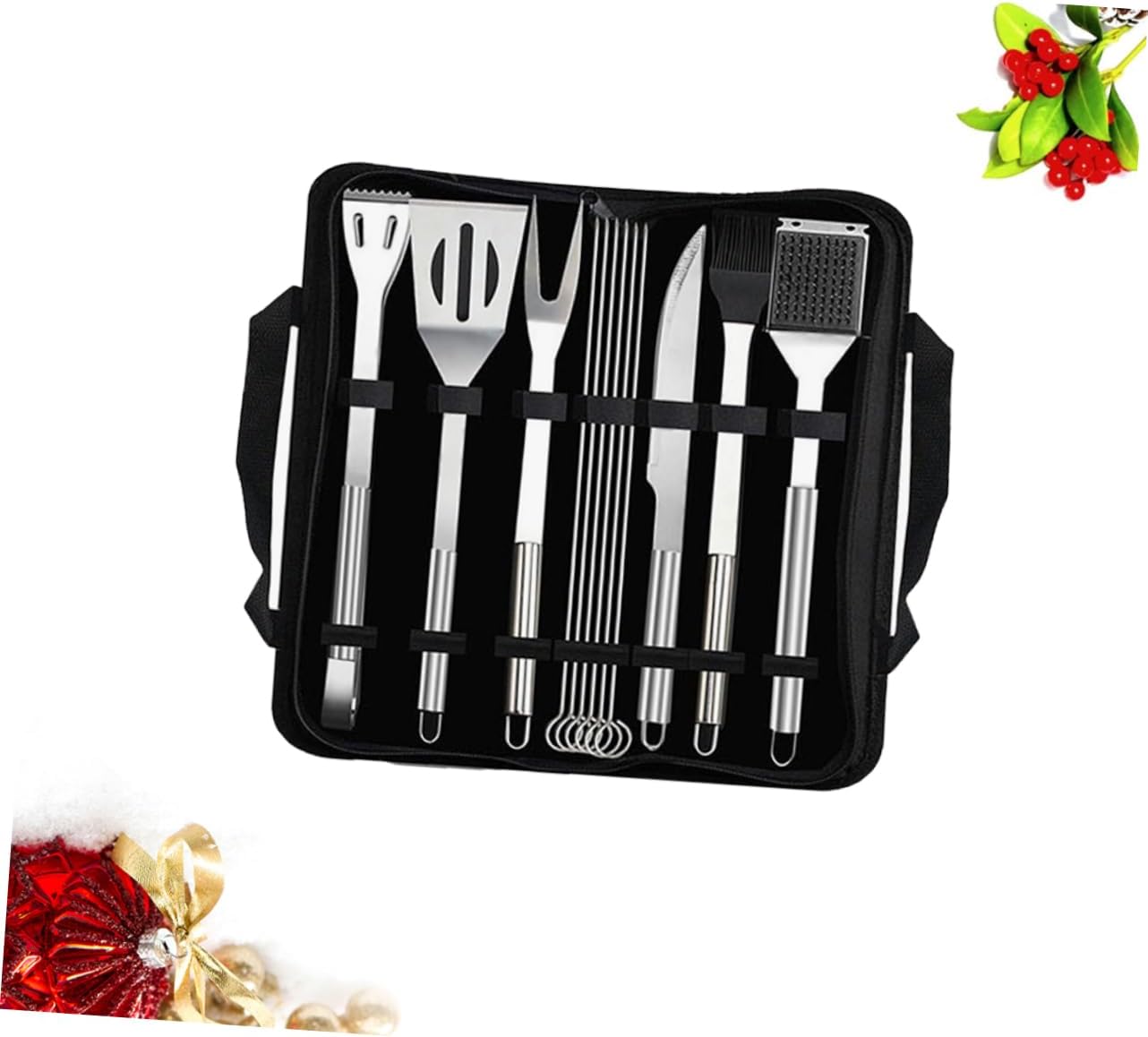ABOOFAN 12Pcs Stainless Steel Tools Set with Carry Bag Essential Grill Accessories for Outdoor Cooking for Picnic and Camping Black