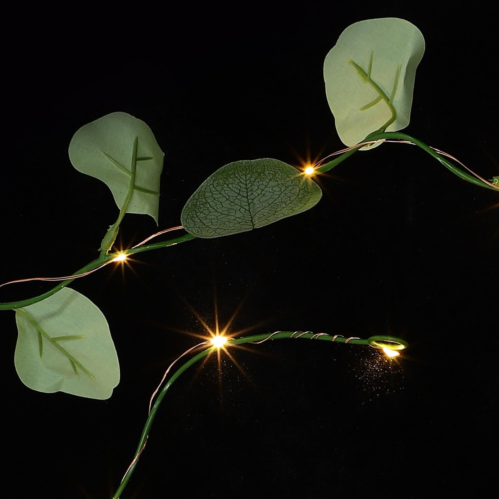 LED Lichterkette Grün 20 Künstlichen Eukalyptusblättern | Kupferdraht und Kunststoff, Dekoratives Licht für Halloween Mottoparty und Erntedankfest, Innenbeleuchtung
