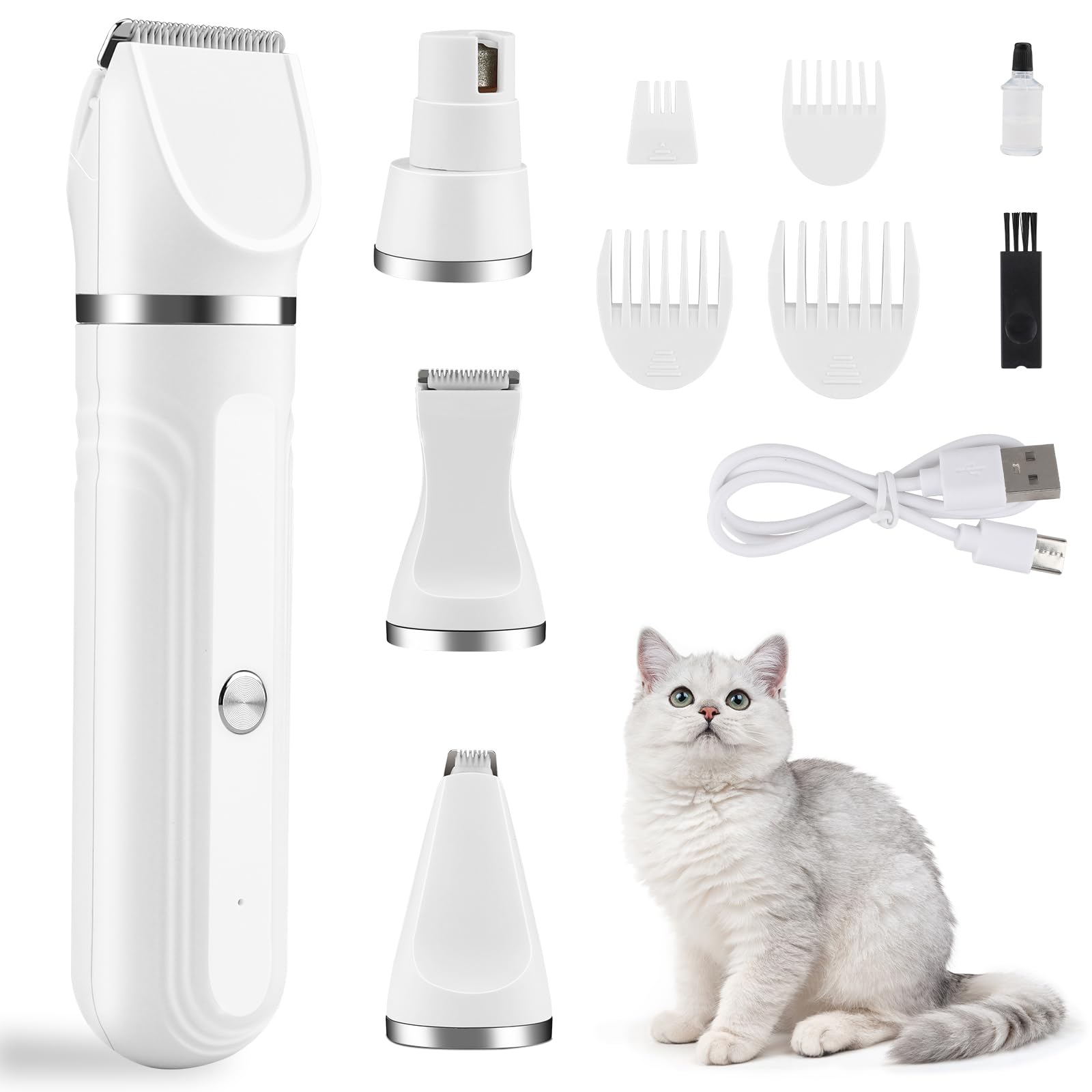 Pfotentrimmer für Hunde, 4-IN-1 Profi Haarschneidemaschine für Hund, Leise Schermaschine Katze Set Verfilztes Fell Pfotenhaare für Große Kleine Katzen Hunde